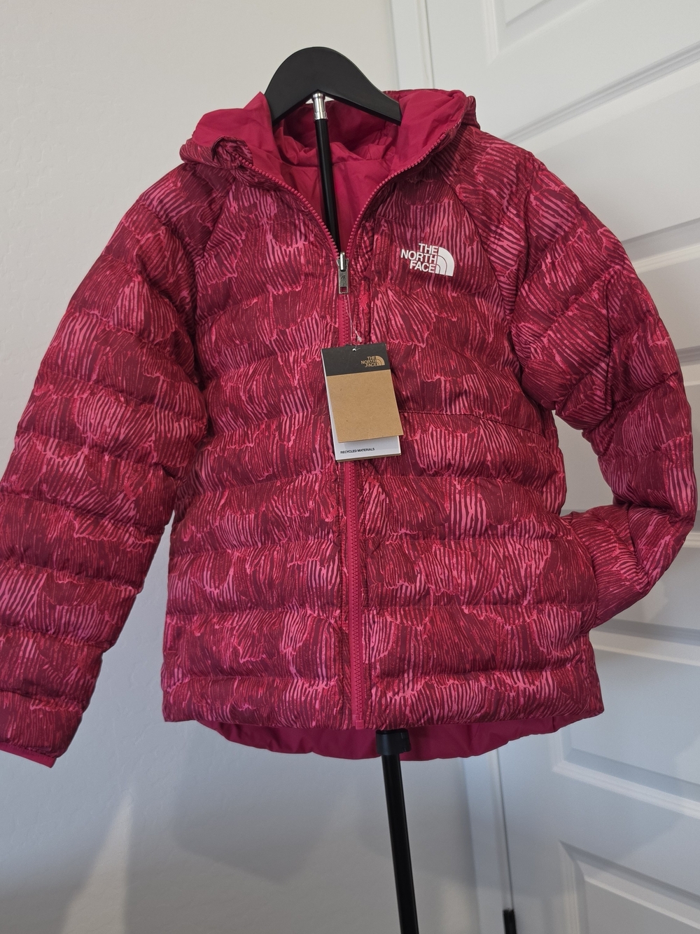The North Face Girls' Reversible Pink Quilted Hooded Puffer Jacket Sz Large 12